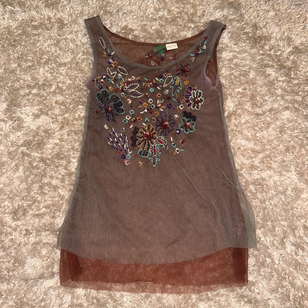 Chan Luu Floral Embroidered Sheer Top